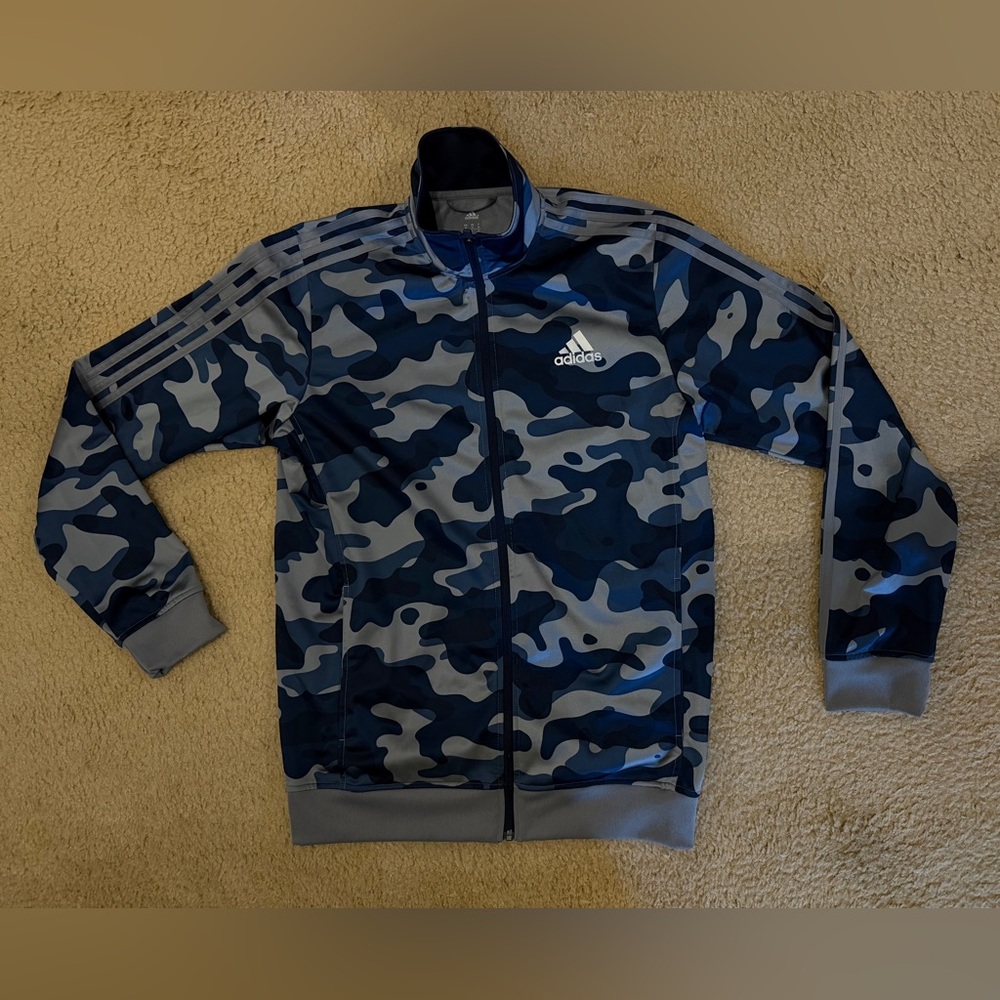 Adidas Men’s Navy and Gray Camo Lightweight Track Jacket